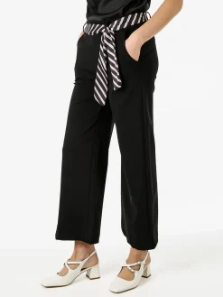 Solada Pantaloni donna cropped a gamba larga con cintura a foulard - nero