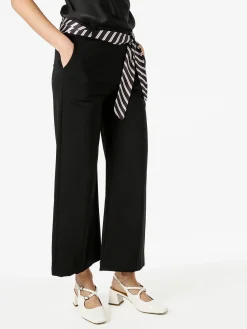 Solada Pantaloni donna cropped a gamba larga con cintura a foulard - nero