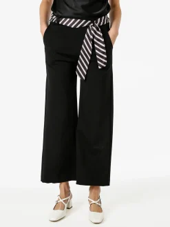 Solada Pantaloni donna cropped a gamba larga con cintura a foulard - nero