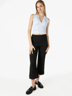 Solada Pantaloni donna cropped a vita alta con risvolto alto - nero
