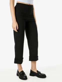 Solada Pantaloni donna cropped a vita alta con risvolto alto - nero