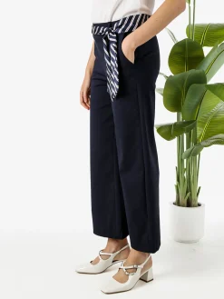 Solada Pantaloni donna cropped a gamba larga con cintura a foulard - blu scuro