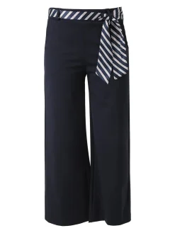 Solada Pantaloni donna cropped a gamba larga con cintura a foulard - blu scuro