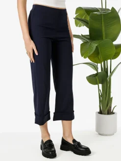 Solada Pantaloni donna cropped a vita alta con risvolto alto - blu scuro