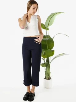 Solada Pantaloni donna cropped a vita alta con risvolto alto - blu scuro