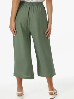 Solada Pantaloni donna cropped a gamba larga con coulisse - militare