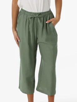 Solada Pantaloni donna cropped a gamba larga con coulisse - militare