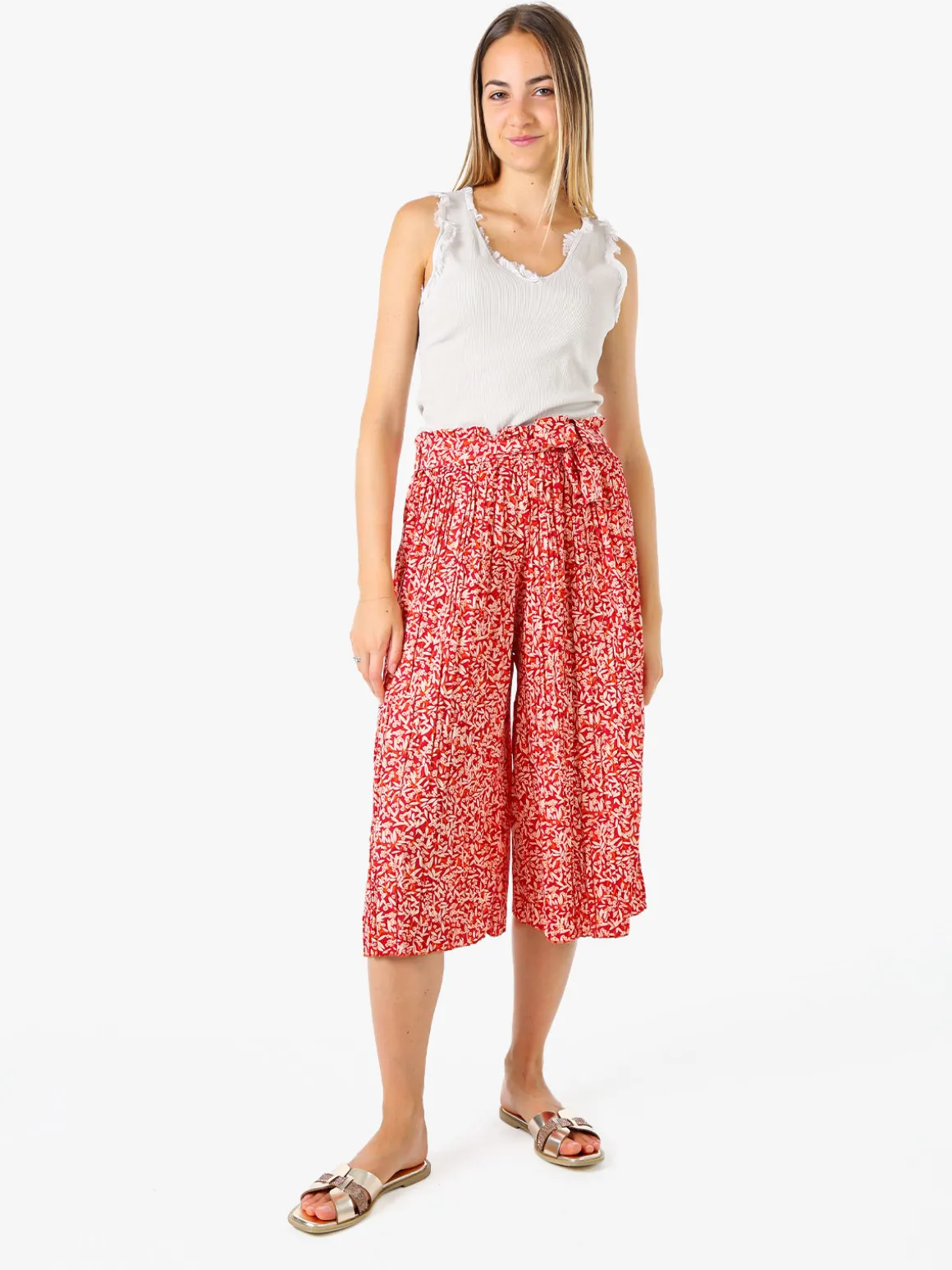 Solada Pantaloni donna culotte con stampa floreale - rosso