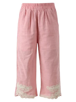 Solada Pantaloni donna culotte in misto lino e cotone con ricami sul finale - rosa