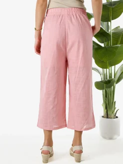 Solada Pantaloni donna culotte in misto lino e cotone con ricami sul finale - rosa