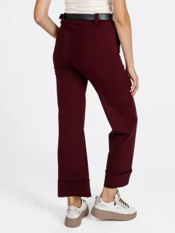 Solada Pantaloni donna culotte con cintura e risvolto sul finale - bordeaux