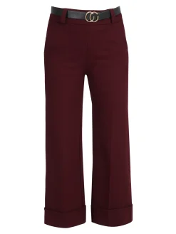 Solada Pantaloni donna culotte con cintura e risvolto sul finale - bordeaux
