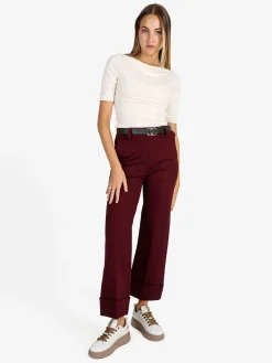 Solada Pantaloni donna culotte con cintura e risvolto sul finale - bordeaux