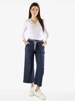 Solada Pantaloni donna culotte effetto jeans con cintura a foulard - jeans