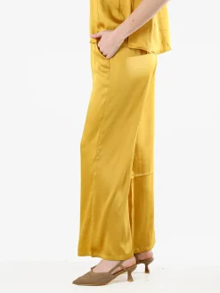 Solada Pantaloni donna effetto raso - giallo
