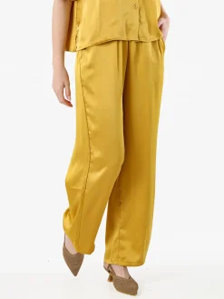 Solada Pantaloni donna effetto raso - giallo