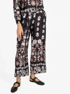 Solada Pantaloni donna effetto raso con stampe - nero