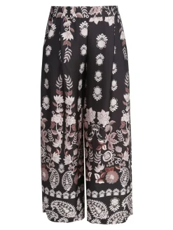 Solada Pantaloni donna effetto raso con stampe - nero