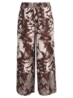 Solada Pantaloni donna effetto raso con stampe - moro