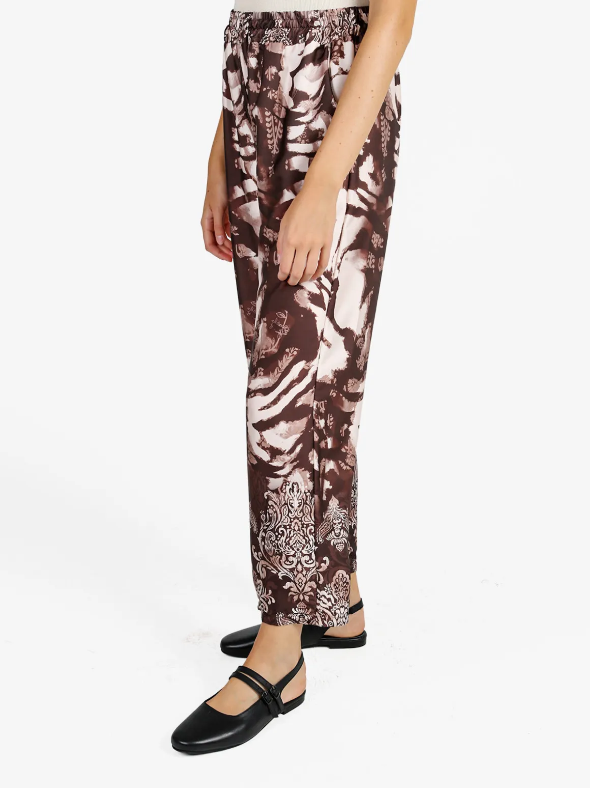 Solada Pantaloni donna effetto raso con stampe - moro