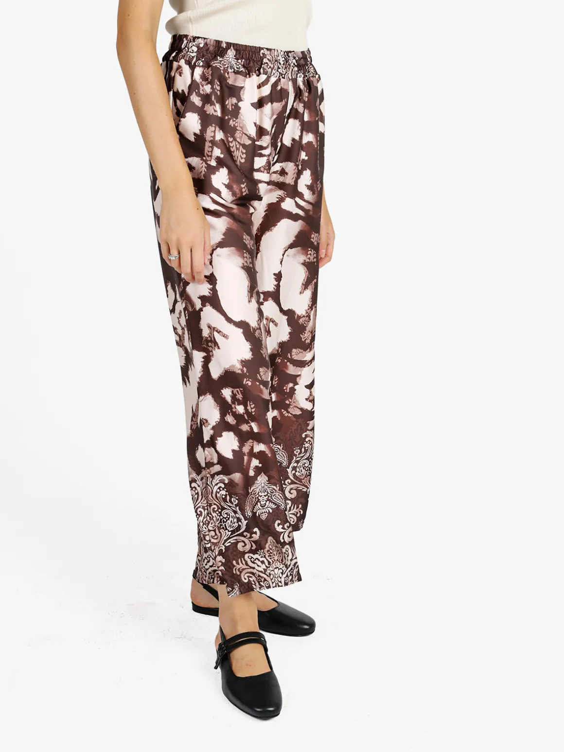 Solada Pantaloni donna effetto raso con stampe - moro