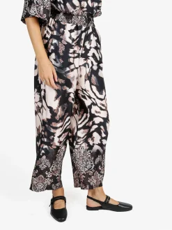 Solada Pantaloni donna effetto raso con stampe - nero