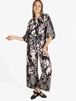 Solada Pantaloni donna effetto raso con stampe - nero