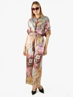 Solada Pantaloni donna effetto seta a gamba larga con stampe - multicolore