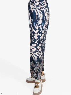 Solada Pantaloni donna effetto raso con stampe - blu scuro