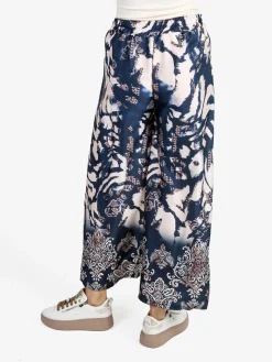 Solada Pantaloni donna effetto raso con stampe - blu scuro