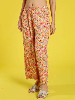 Solada Pantaloni donna floreali a gamba larga in cotone - arancione