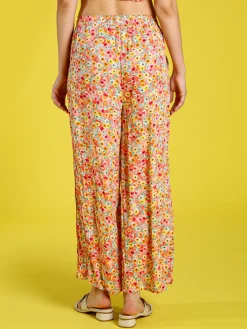 Solada Pantaloni donna floreali a gamba larga in cotone - arancione