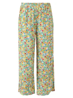 Solada Pantaloni donna floreali a gamba larga in cotone - verde