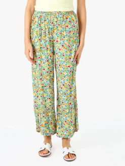 Solada Pantaloni donna floreali a gamba larga in cotone - verde