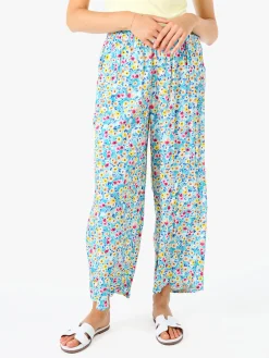 Solada Pantaloni donna floreali a gamba larga in cotone - blu