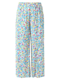 Solada Pantaloni donna floreali a gamba larga in cotone - blu