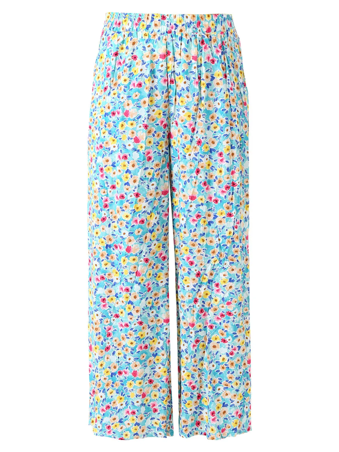 Solada Pantaloni donna floreali a gamba larga in cotone - blu