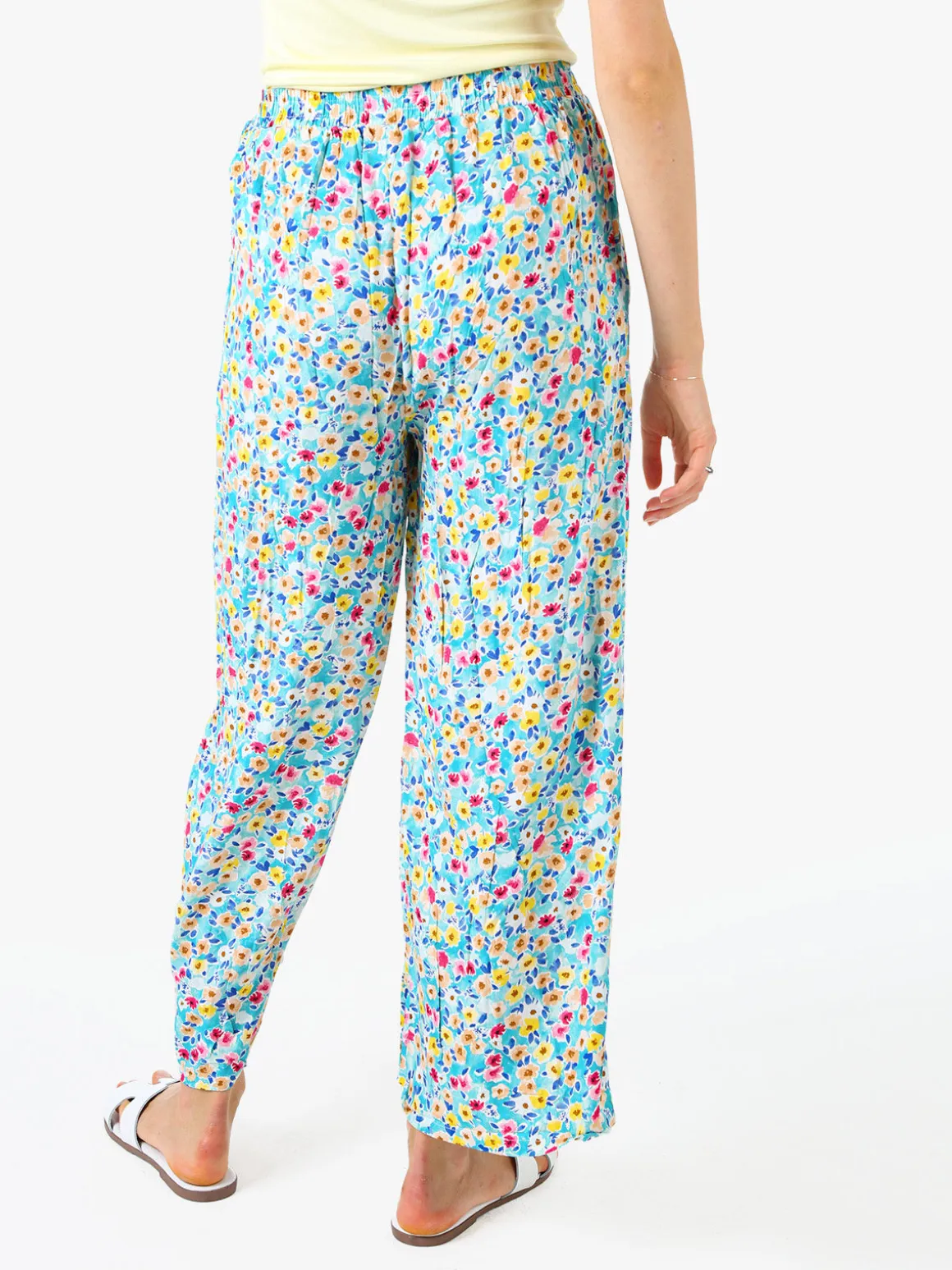 Solada Pantaloni donna floreali a gamba larga in cotone - blu