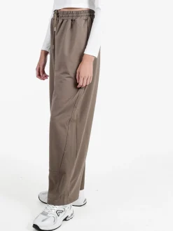 Solada Pantaloni donna in cotone a gamba larga con coulisse - tabacco