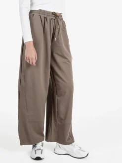 Solada Pantaloni donna in cotone a gamba larga con coulisse - tabacco