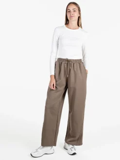 Solada Pantaloni donna in cotone a gamba larga con coulisse - tabacco