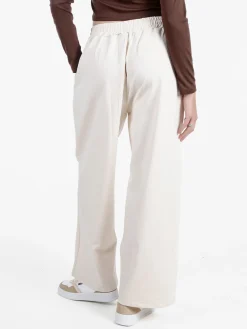 Solada Pantaloni donna in cotone a gamba larga con coulisse - panna