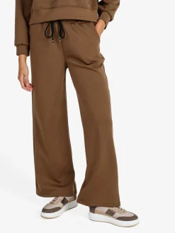 Solada Pantaloni donna in felpa a gamba larga con coulisse - marrone
