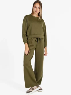 Solada Pantaloni donna in felpa a gamba larga con coulisse - militare