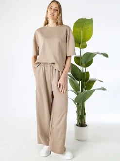 Solada Pantaloni donna in felpa a gamba larga - marrone