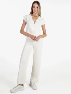 Solada Pantaloni donna in maglia a gamba larga - beige