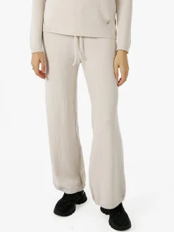 Solada Pantaloni donna in maglia a gamba larga con coulisse - beige
