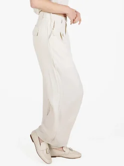 Solada Pantaloni donna in misto lino a gamba larga - beige