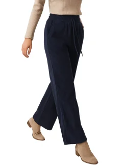 Solada Pantaloni donna in velluto a coste con coulisse - blu scuro