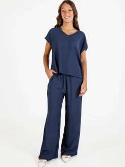 Solada Pantaloni donna in viscosa a gamba larga - blu scuro